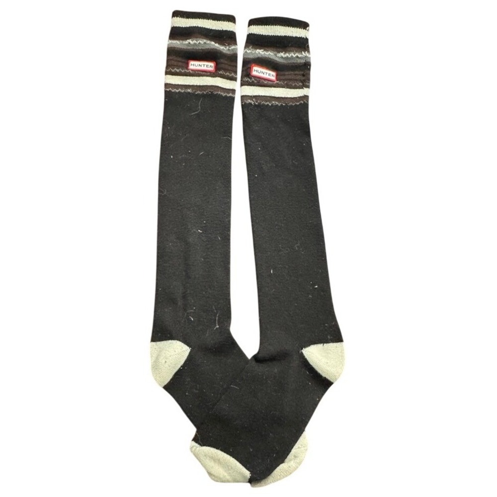 Hunter Tall Boot Socks Black Striped Cuff Logo Knee High Rain Boot Liners